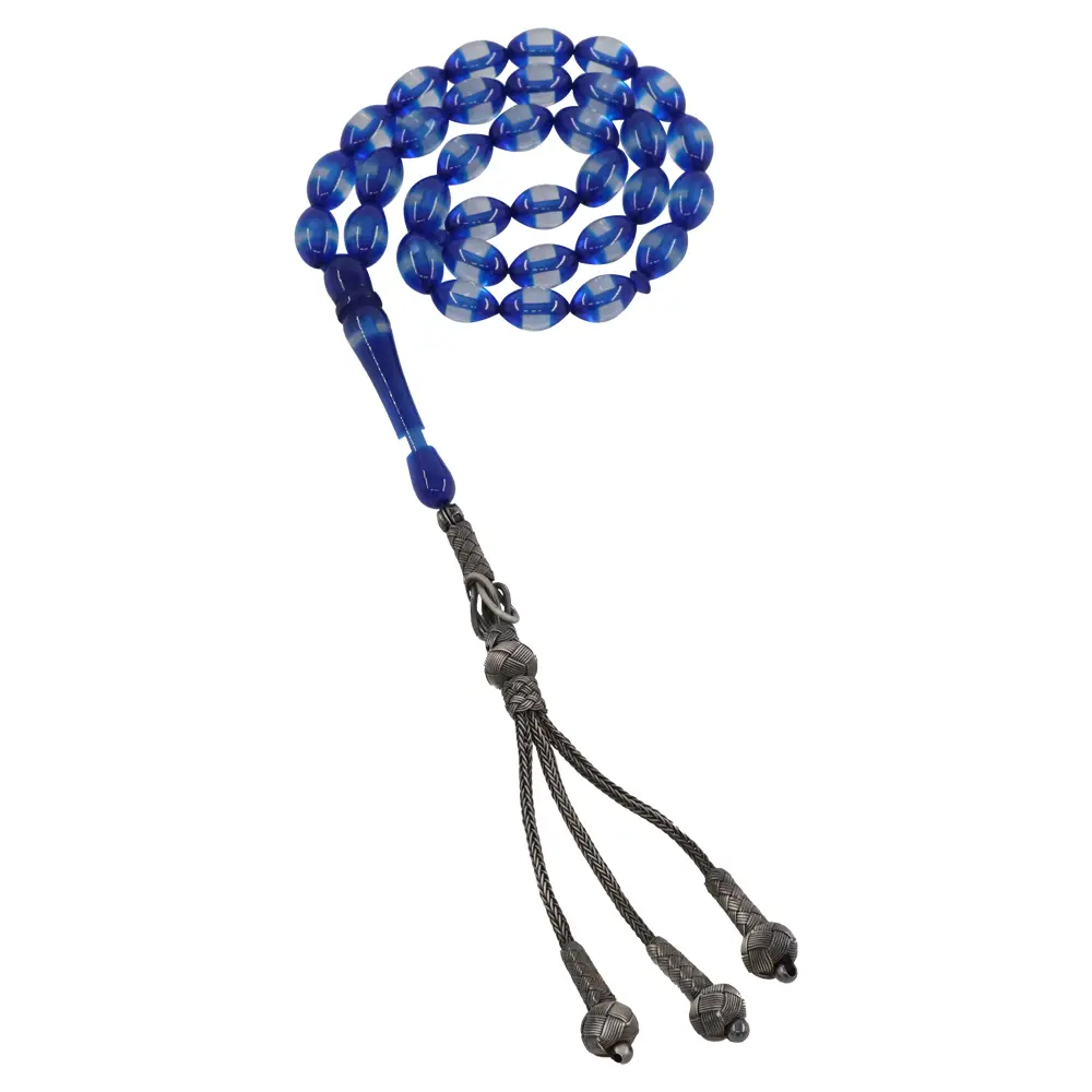 GÜMÜŞ KAZAZİYE KEHRİBAR TESBİH - 0004-MAVI-1