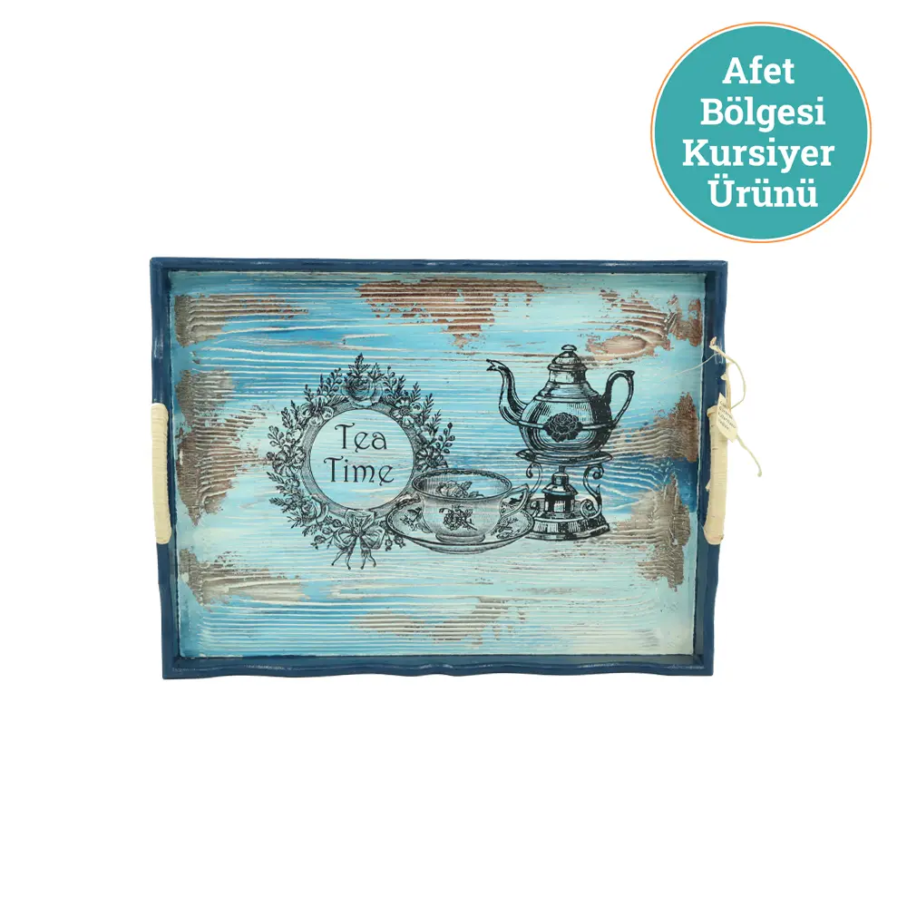 AHŞAP BOYAMA TEPSİ MAVİ