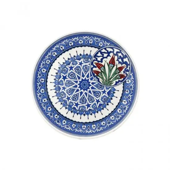ÇİNİ TABAK - YILDIZ GEÇME KENARI LALE DETAYLI-STANDART-1